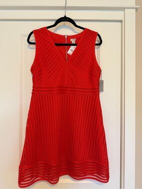 J. Crew Adorable and Flattering Red Modern Lace V-Neck Dress NWT